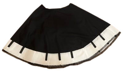 black skirt with piano patterned pleats on the bottom