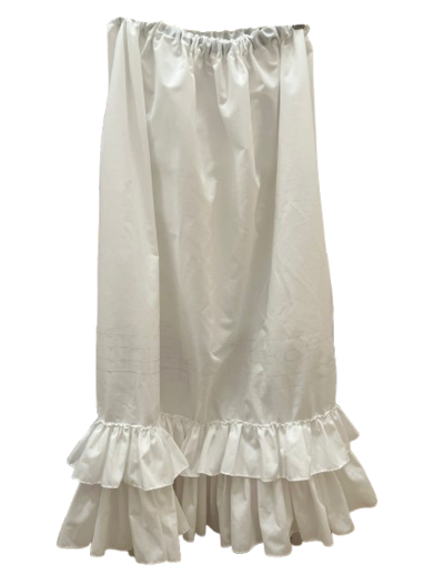 long white skirt with two tiers of ruffles at the bottom